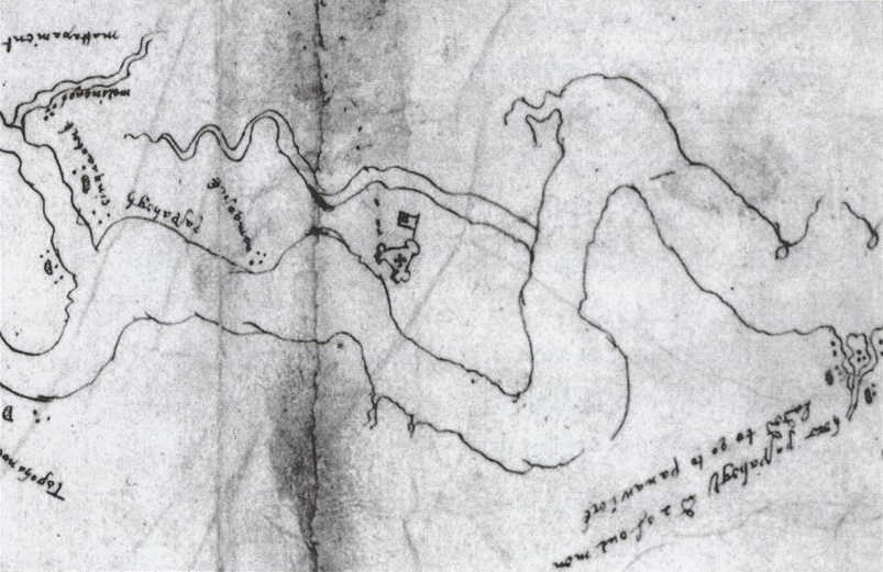 Hand-drawn map of early Jamestown.